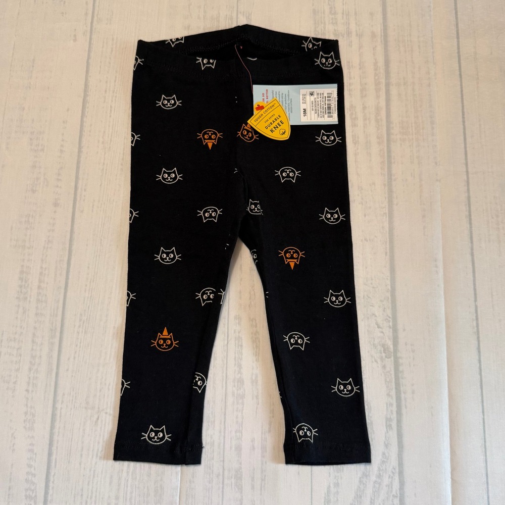 Cat & Jack Toddler 18M Halloween Black Cat Print Leggings Durable Knee NWT